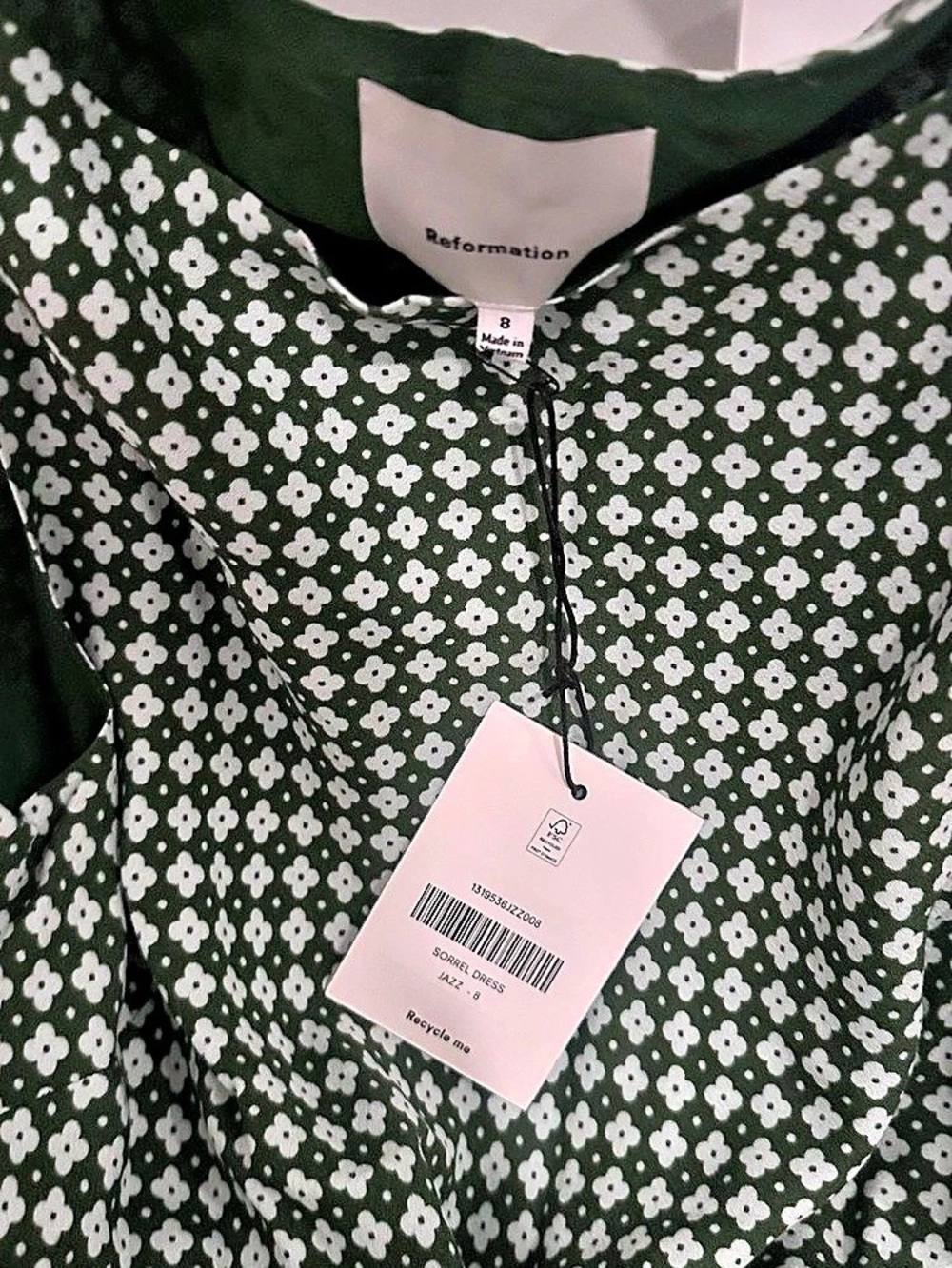 Reformation Sorrel Dress Floral Midi Green & White Medium - Picture 3 of 8